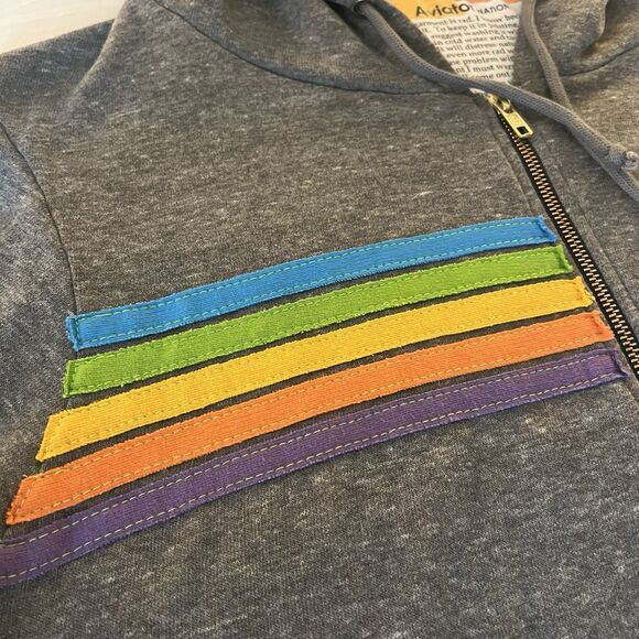 Aviator Nation Men’s Copilot Hoodie Full Zip Gray 5 Stripe Embroidery Rainbow XL - Picture 5 of 14
